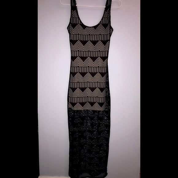 Long Black & Nude Cocktail Dress - Picture 1 of 2